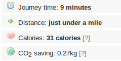 Calories and CO2 in route listings