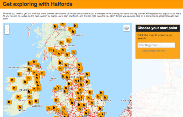 Halfords cycle journey planner