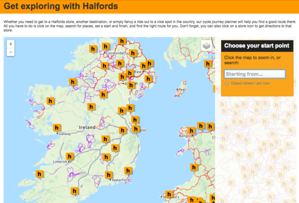 Halfords.ie cycle journey planner