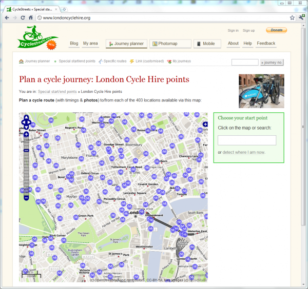 London Cycle Hire website