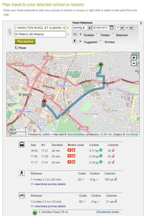 Schools journey planner for Hertfordshire County Council